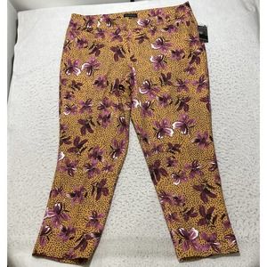WORN 1CE Eloquii Women's Plus Size 20 Floral Print Pants Yellow Purple High Rise